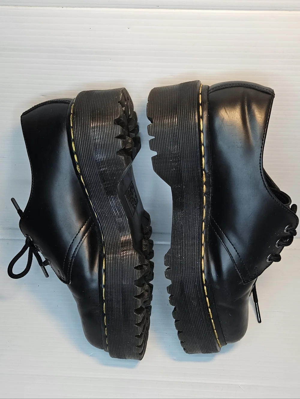 Dr. Martens 1461 Quad Black Polished Smooth Leather Platform Oxfords Women 8 M 7